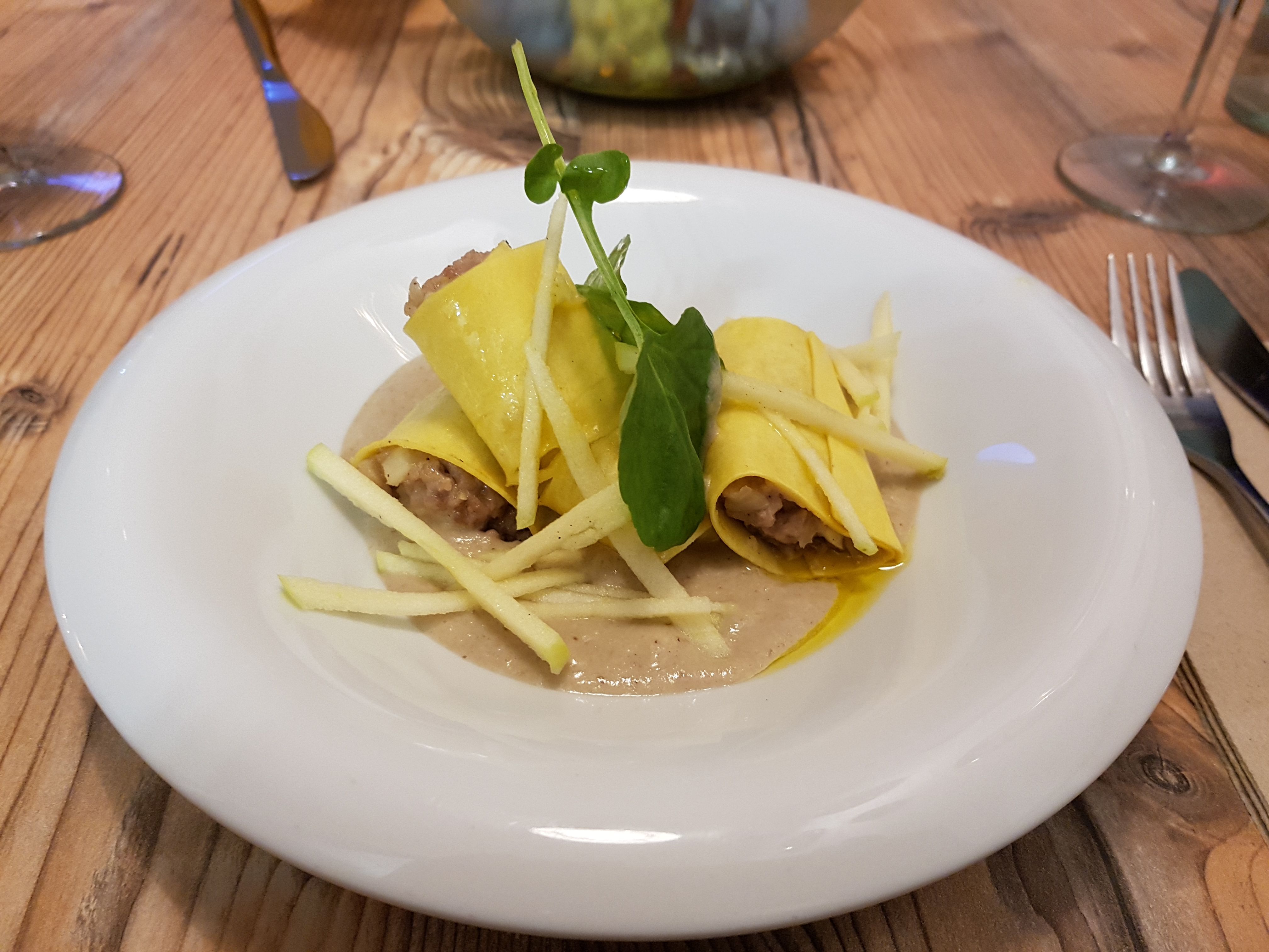 Canelones de Longaniza y Crema de Setas
