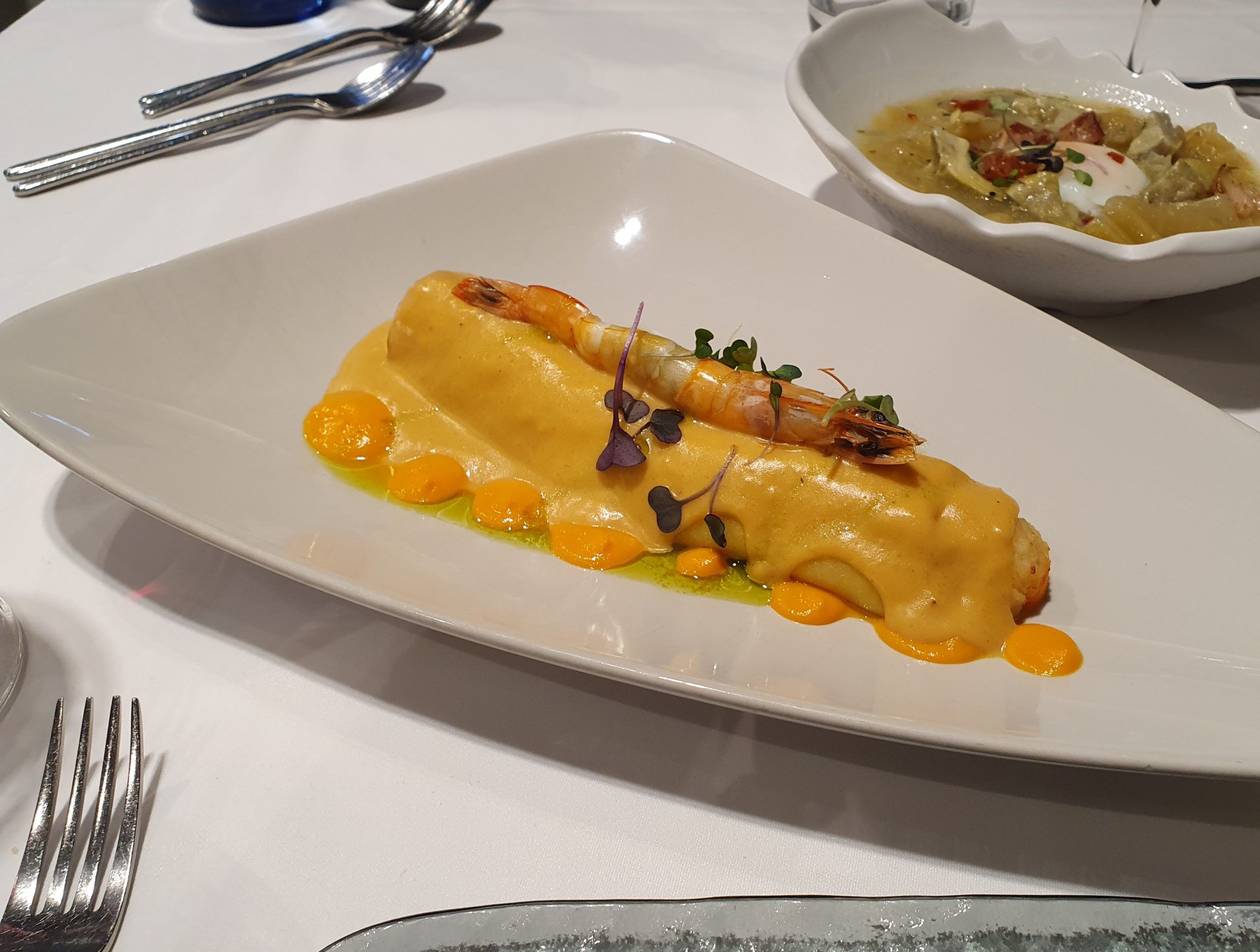 Canelón de changurro y gambas